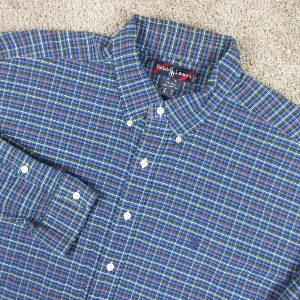 Ralph Lauren Shirt Mens 2XL Blue Plaid Blake Oxford Cloth Pony Logo Button Up